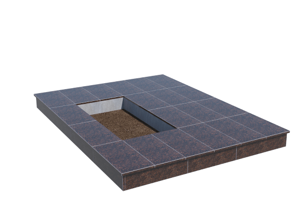 Площадки на могилу в Нижнем Новгороде | Площадка с вертикальной (15 см) облицовкой Дымовским гранитом (под цветник)