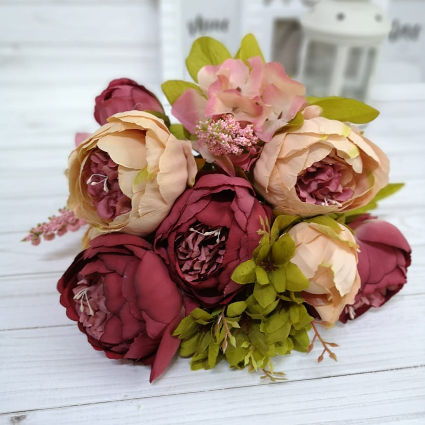 Искусственные цветы в Нижнем Новгороде | Цветы искусственные «Пионы», персиково-малиновые, букет
