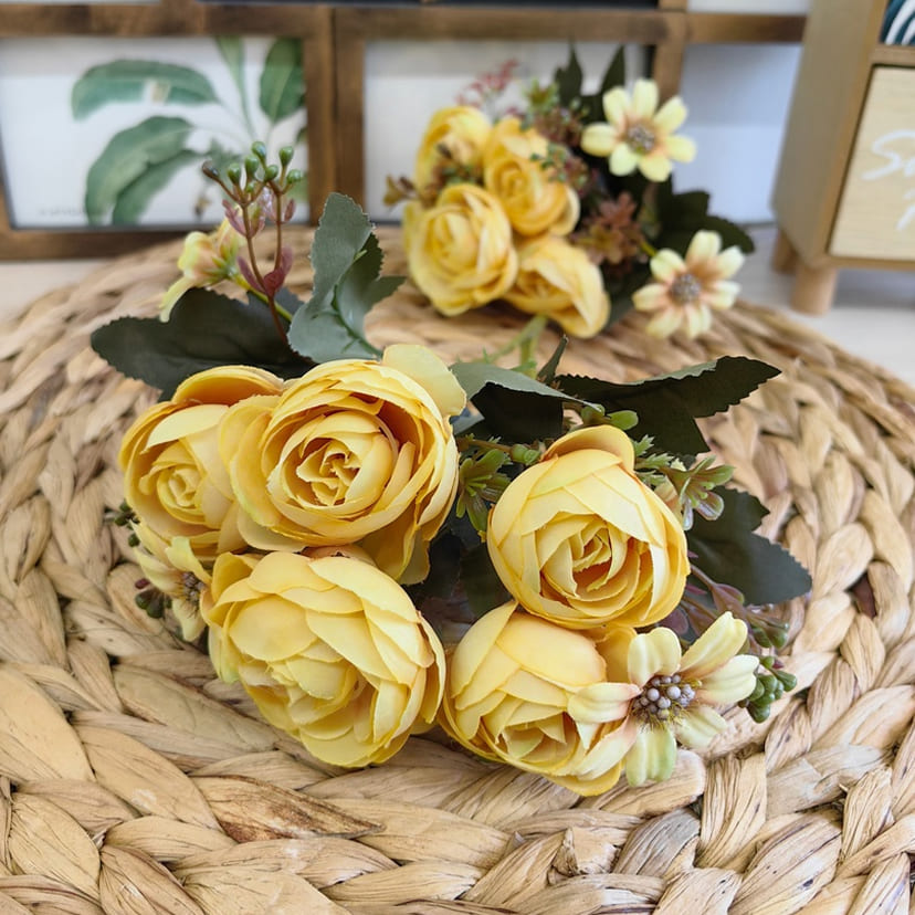 Искусственные цветы в Нижнем Новгороде | Цветы искусственные «Камелии с мелкоцветом», желтые, букет