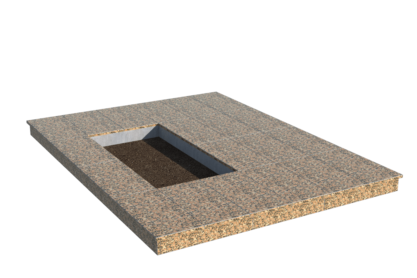 Площадки на могилу в Нижнем Новгороде | Площадка с вертикальной (10 см) облицовкой Южно-Султаевским гранитом (под цветник)