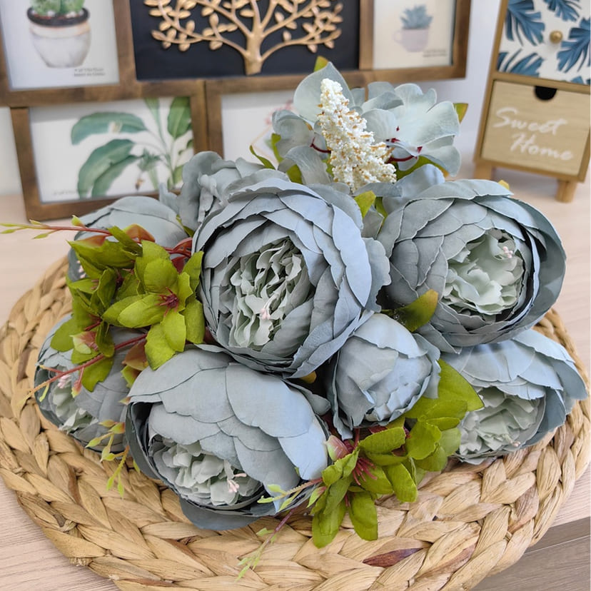 Искусственные цветы в Нижнем Новгороде | Цветы искусственные «Пионы», серо-голубые, букет